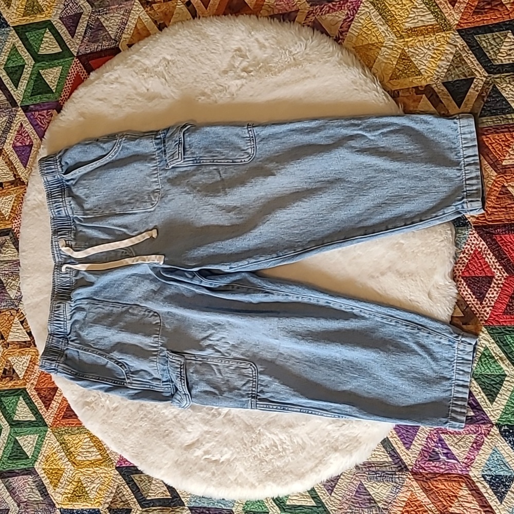 Gap Loose Baggy Fit Elastic Waist Cargo Pocket Easy Denim Light Blue Jeans